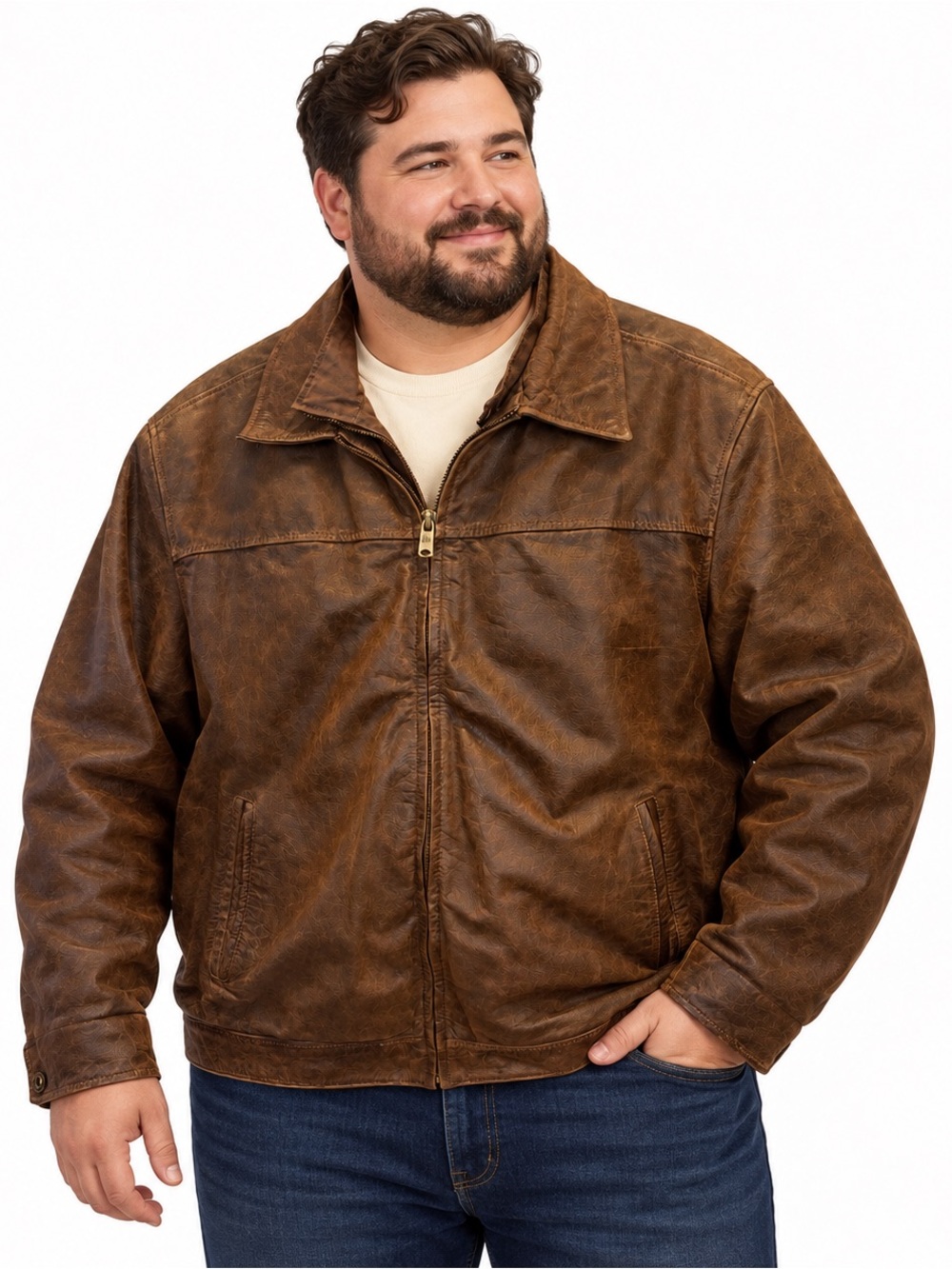 Columbia Men’s 3XL Brown Genuine Leather Jacket Distressed Full Zip